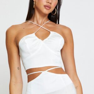 White Cami Top Halter Satin
