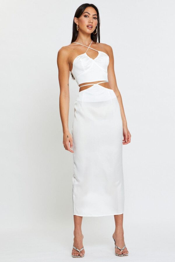 White Cami Top Halter Satin - Image 3