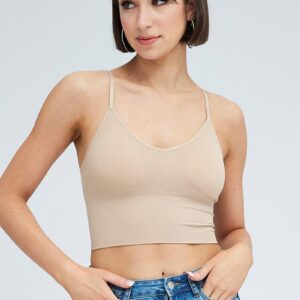 Beige Crop Singlet Top Seamless