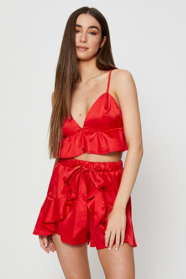 Red Bralette Pyjamas Set Satin - Image 3
